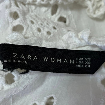Zara Women's White Embroidered Ruffle Peasant Long Sleeve Blouse Top Size XS
