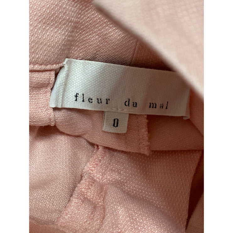 Fleur du Mal Women's Pink Silk Wool Mid Rise Slim Straight Leg Trousers Pants 0