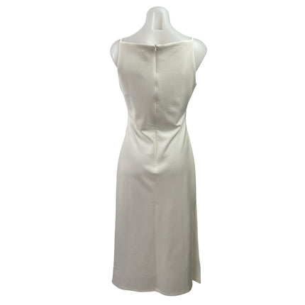 Tansshop White Sleeveless Boat Neck Ruched Tank Cami A Line Midi Dress Size L