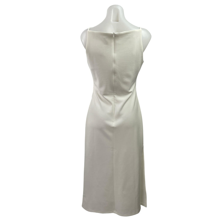 Tansshop White Sleeveless Boat Neck Ruched Tank Cami A Line Midi Dress Size L
