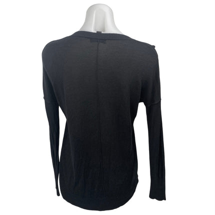 Aqua Women's Black V-neck Long Sleeve Knit Pullover Sweatshirt Sweater Top Sz XS