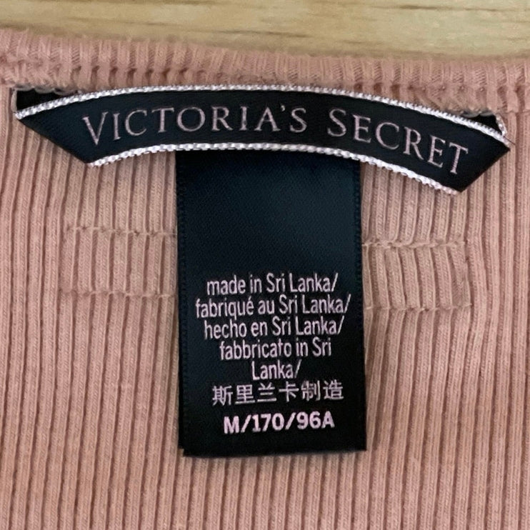Victoria's Secret Brown Long Sleeve Ribbed Knit Sculpt Stretch Crop Top Size M