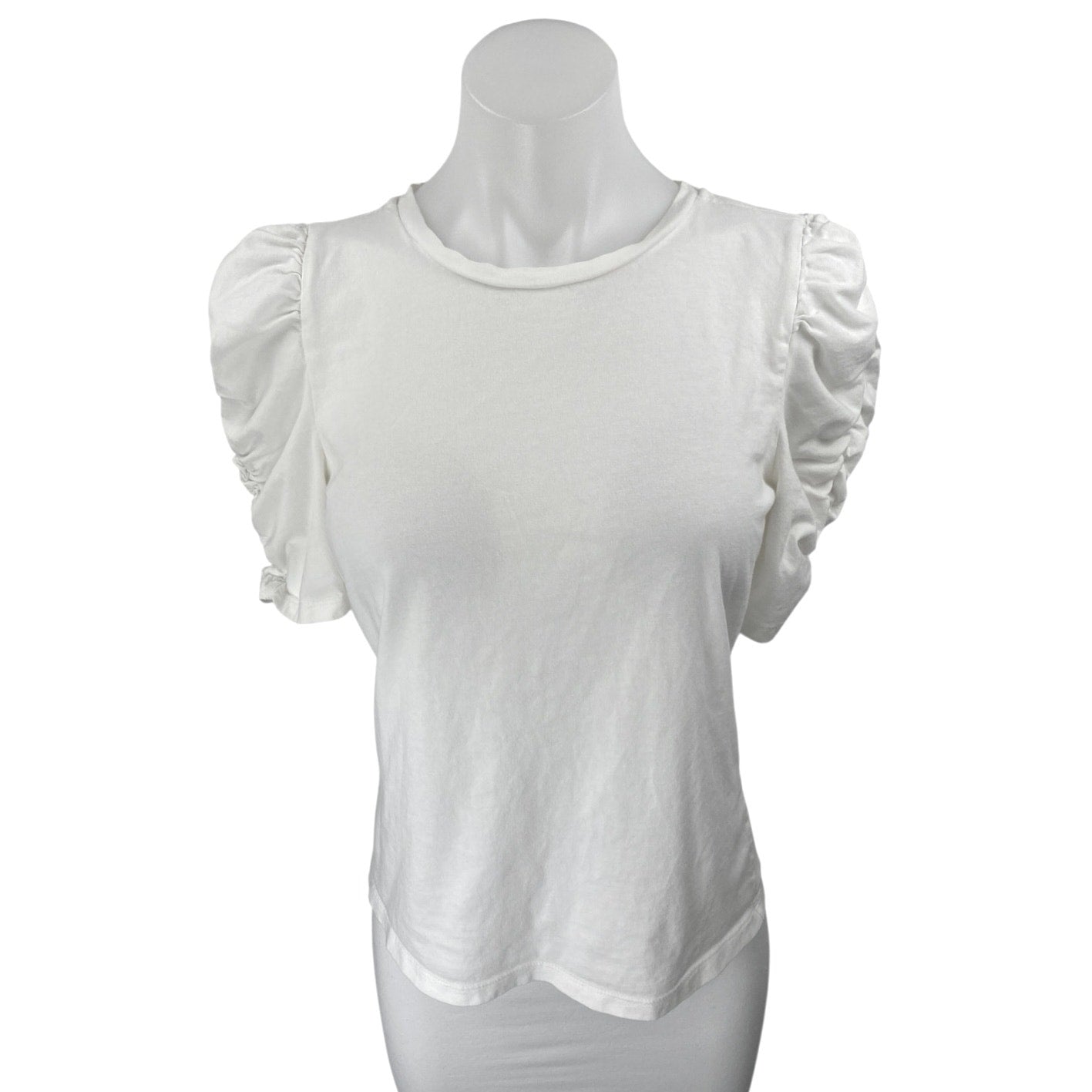 Ann Taylor LOFT Women's White Short Puff Sleeve Casual Tee T shirt Blouse  Top S, image size:1417x1417