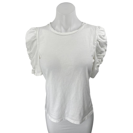 Ann Taylor LOFT Women's White Short Puff Sleeve Casual Tee T shirt Blouse Top S