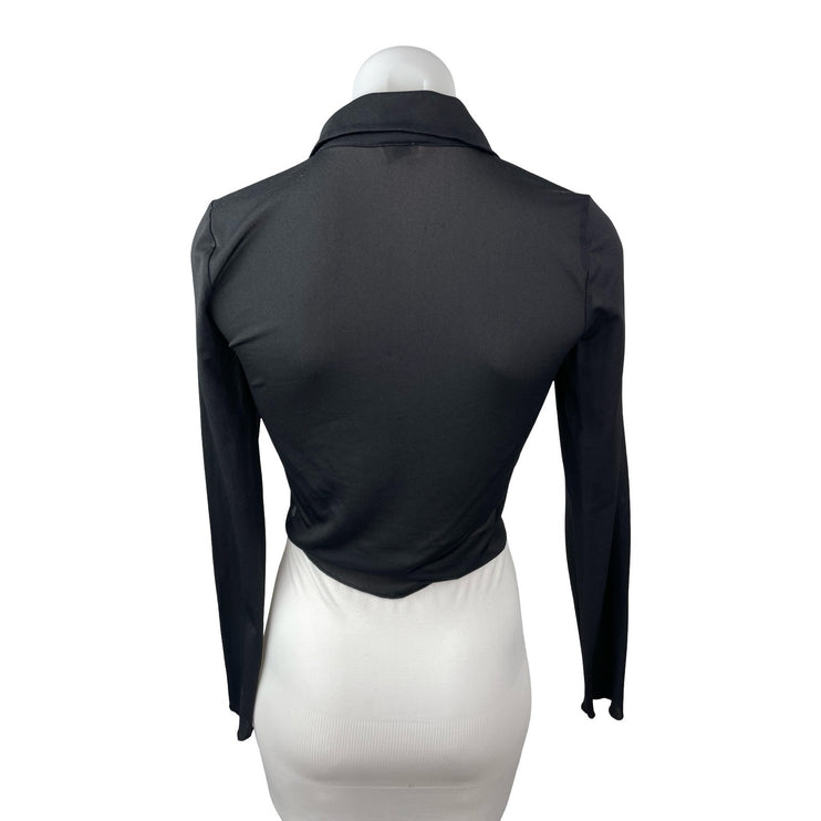 Aritzia Wilfred Women's Black Long Sleeve Cropped Button Down Shirt Top Size S