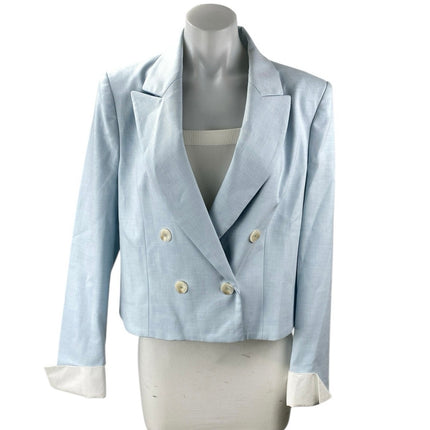 Zara Women's Blue Double Breasted Peak Lapel Cropped Blazer Coat Jacket Size L