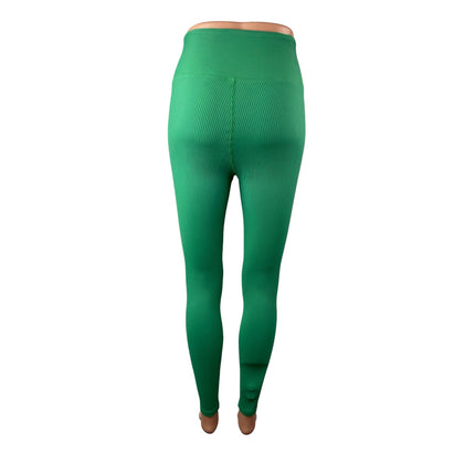Year of Ours Women's Green Ribbed Knit Lace Up Athletic Leggings Pants Size S