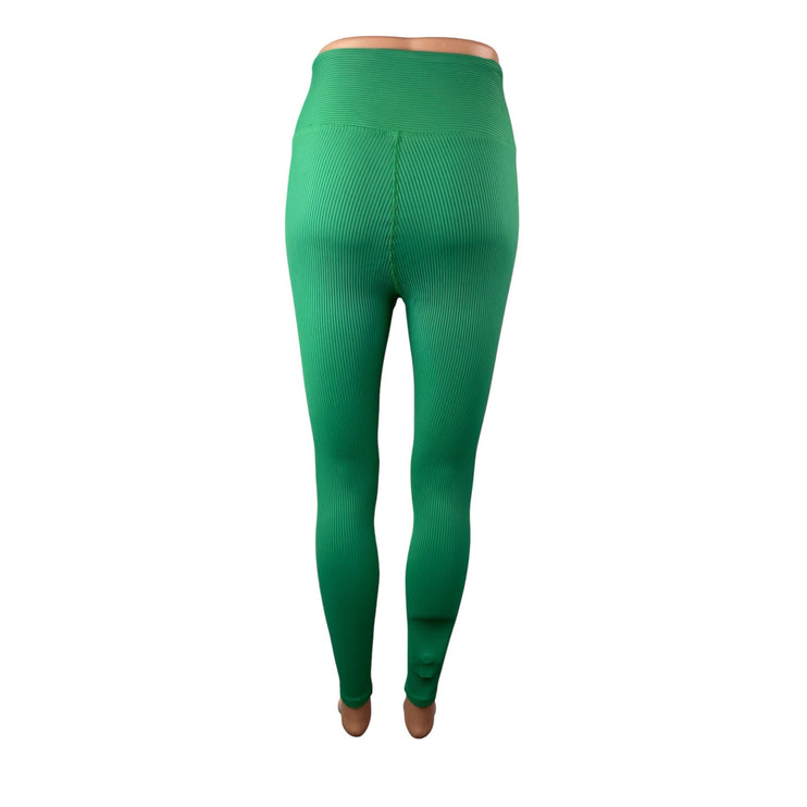 Year of Ours Women's Green Ribbed Knit Lace Up Athletic Leggings Pants Size S