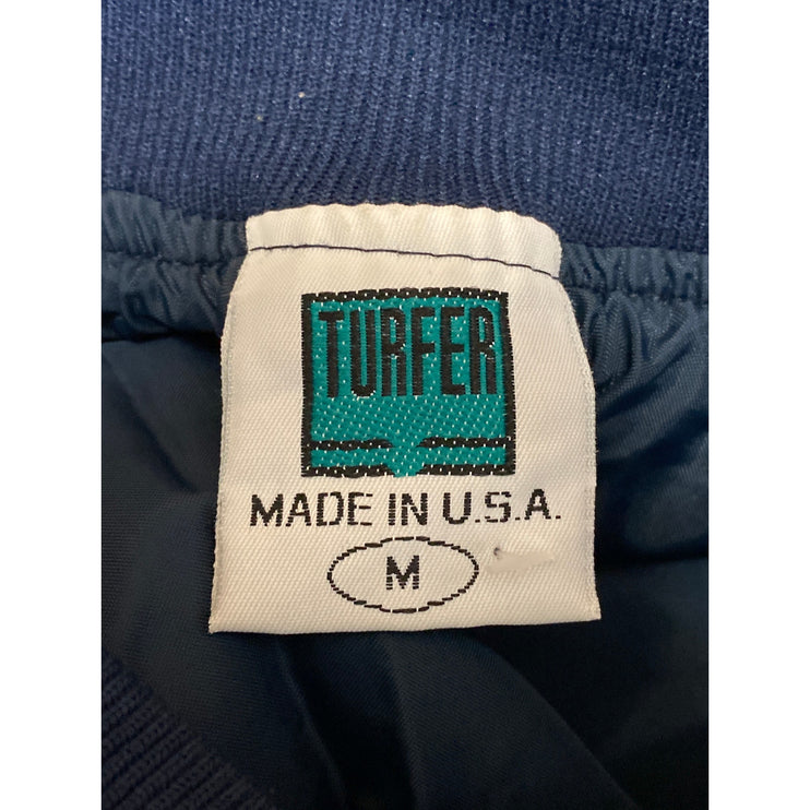 Turfer Women's Blue Plaid Check Long Sleeve Windbreaker Bomber Coat Jacket Sz M