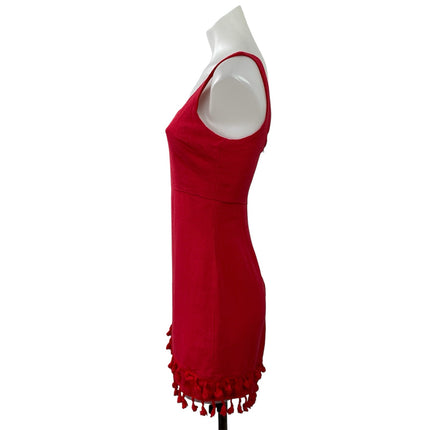 Lulus Feel the Sunshine Red Sleeveless Tassel Square Neck Mini Bodycon Dress S