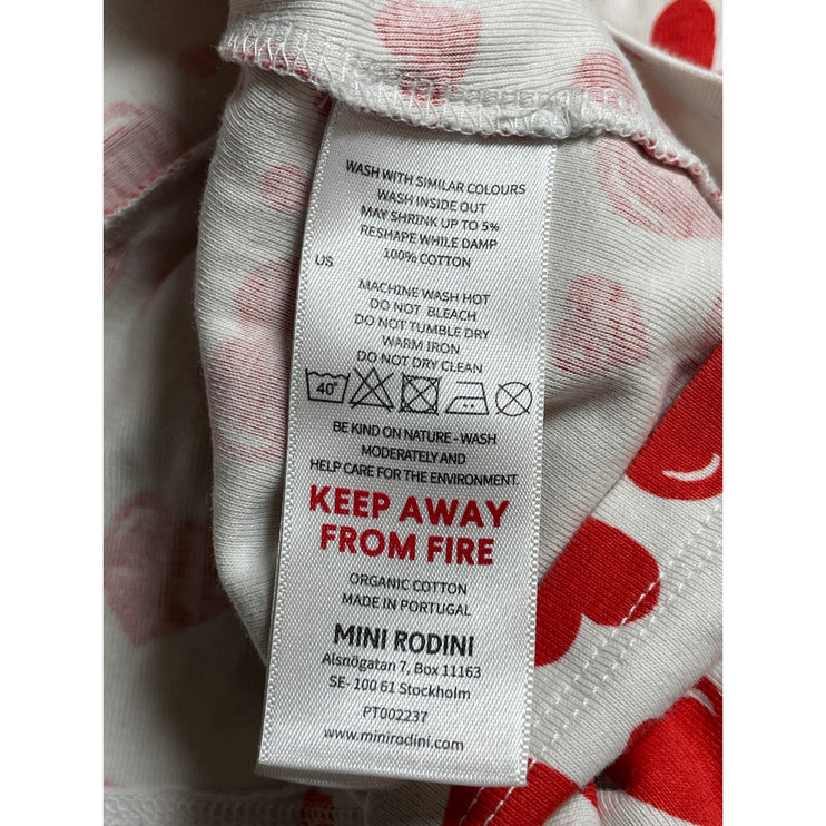 Mini Rodini Kids Girls' White Red Hearts Long Sleeve Mini Flare Dress Sz 9-11YO