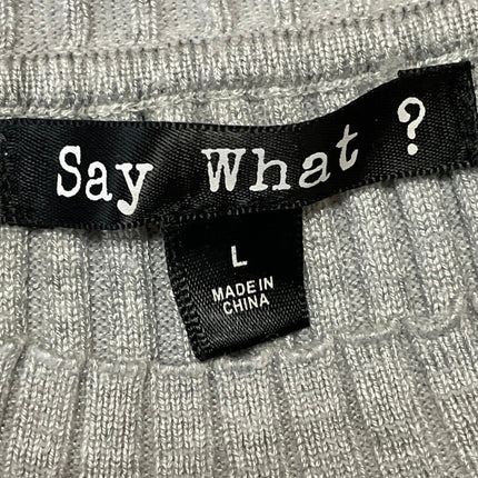 Say What? Gray Rib Knit Crew Neck Gold Button Short Sleeve Midi Bodycon Dress L