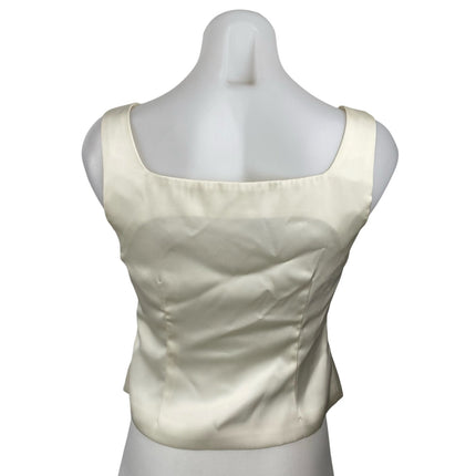 NEW Commense Ivory Silky Satin Sleeveless Button Up Crop Corset Cami Tank Top XS