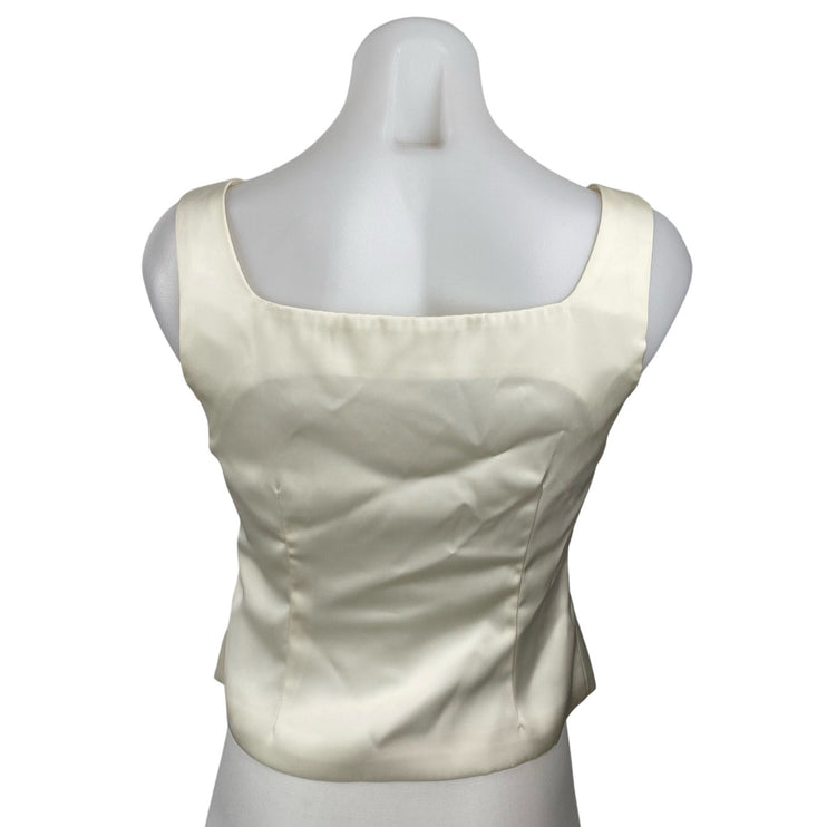NEW Commense Ivory Silky Satin Sleeveless Button Up Crop Corset Cami Tank Top XS