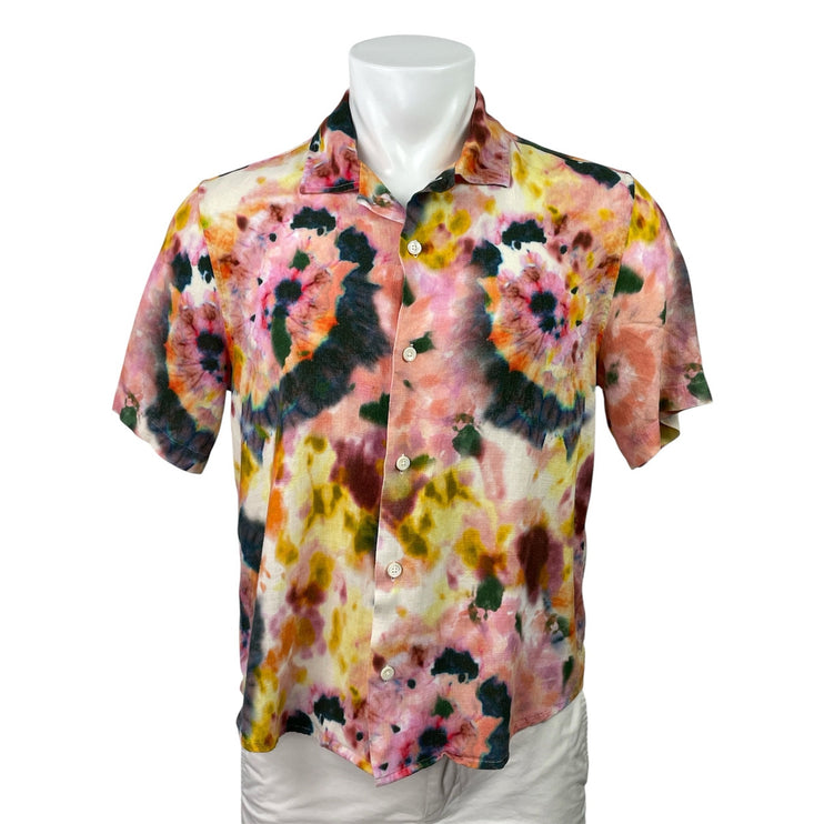 Corridor Men's Multicolor Tie Dye Short Sleeve Button Down Shirt Top Size M