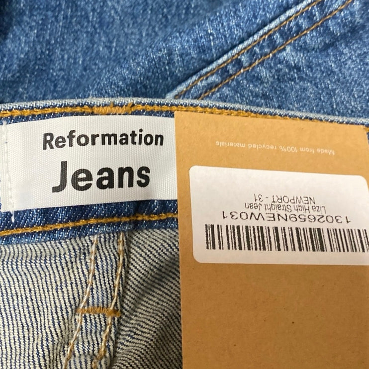 NEW Reformation Liza Newport Wash Blue High Rise Straight Denim Jeans Size 31