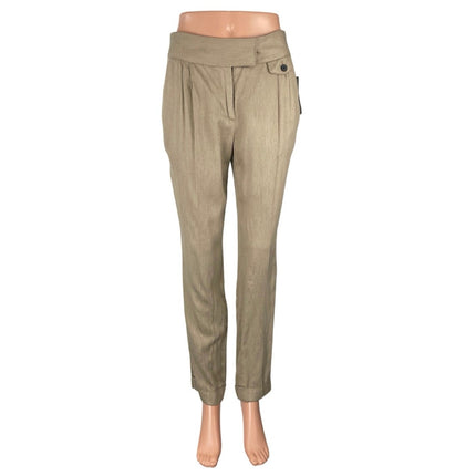 NEW Zara Women's Khaki Pleated High Rise Slim Tapered Trousers Dress Pants Sz S