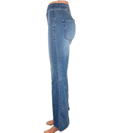 Free People We the Free Blue Flare Boot Cut Frayed Hem Mid Rise Stretch Ankle Denim Jeans 25