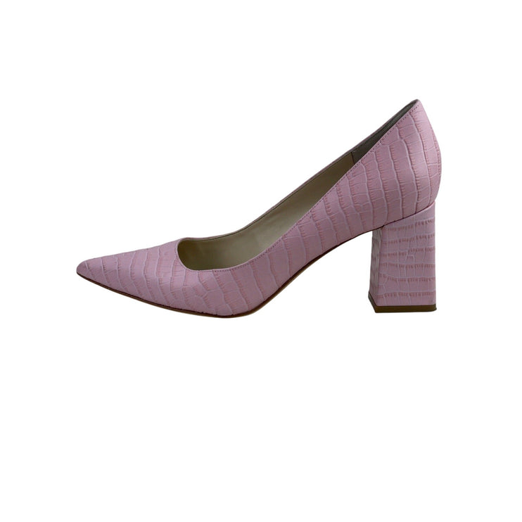 Marc Fisher Zala Pink Croc-embossed Pointed Toe Leather Block Heel Pumps Shoes 9