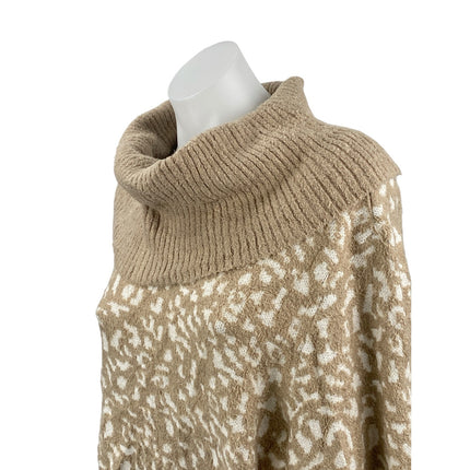 Rachel Zoe Tan Beige Leopard Turtleneck Long Sleeve Knit Sweater Top Size XL