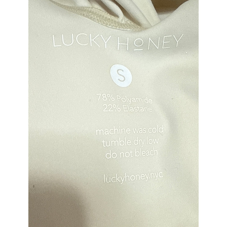 Lucky Honey Womens Cream Sleeveless V Neck Yoga Pilates Athletic Crop Top Size S