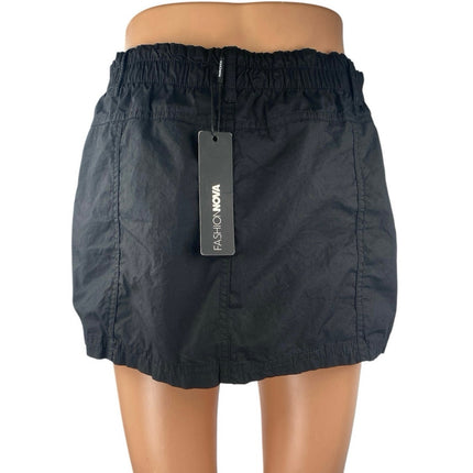 NEW Fashion Nova Best Kept Secret Black Elastic Waist Cargo Mini Skirt Size S