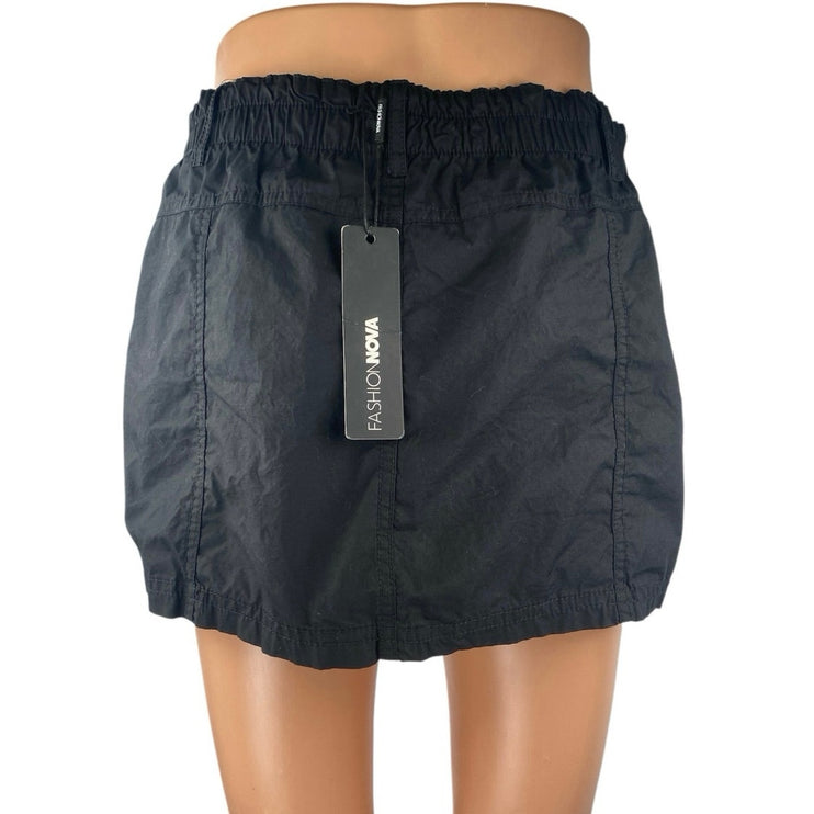NEW Fashion Nova Best Kept Secret Black Elastic Waist Cargo Mini Skirt Size S