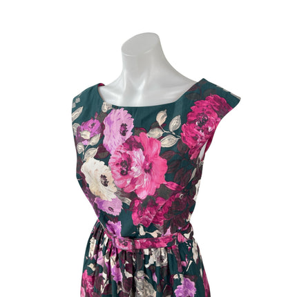 Eliza J Multicolor Floral Boat Neck Cap Sleeve Belted Mini Flare A-Line Dress 10