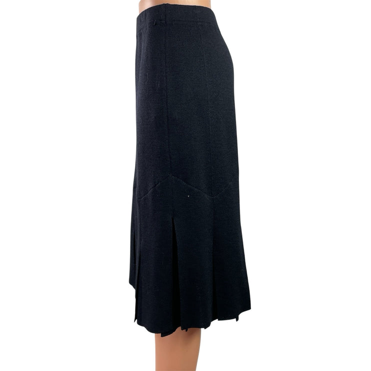 NEW St. John Marie Gray Black Knit High Waist Pleated Knee Length Skirt Size 14