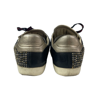 Zadig & Voltaire Black Leather Studded Lace Up Round Toe Sneakers Shoes Size 8.5