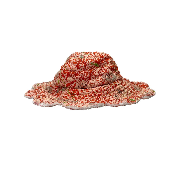 Anthropologie Find Me Now Pink Red Quilted Scalloped Trim Bucket Cap Hat OS