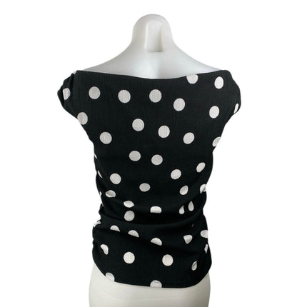 NEW LOFT Women's Black Polka Dot Ruched One Shoulder Ribbed Crop Blouse Top Sz M