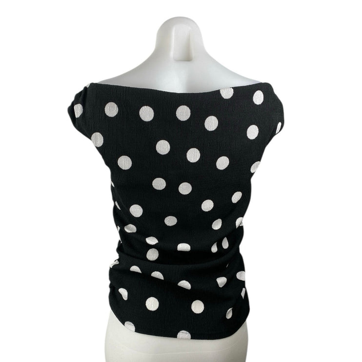 NEW LOFT Women's Black Polka Dot Ruched One Shoulder Ribbed Crop Blouse Top Sz M
