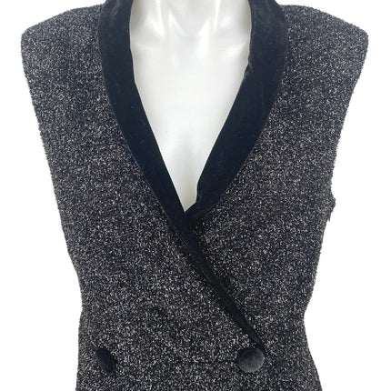 Topshop Tinsel Women's Black Metallic Sleeveless Mini Tuxedo Wrap Dress Size 8