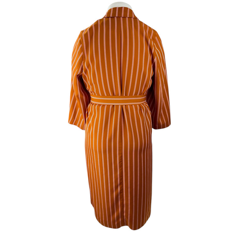H&M Women's Orange Striped Collared 3/4 Sleeve Midi Kimono Wrap Coat Dress Sz 2