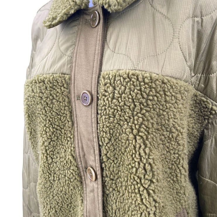 Madewell Women's Green Faux Sherpa Long Sleeve Quilted Hybrid Jacket Size L