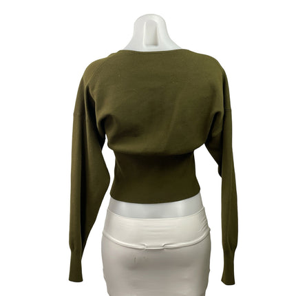 Aritzia Wilfred Olive Green Knit Balloon Sleeve Button Down Cardigan Sweater M