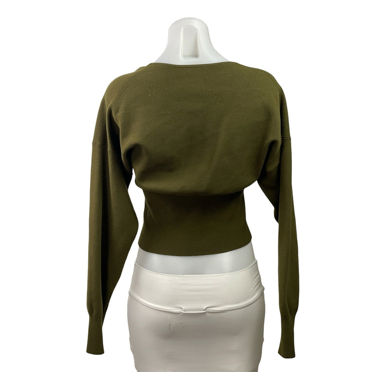 Aritzia Wilfred Olive Green Knit Balloon Sleeve Button Down Cardigan Sweater M