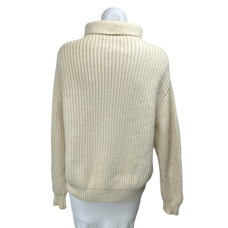Aritzia Wilfred Cream 100% Wool Turtleneck Long Sleeve Rib Knit Sweater Top XS
