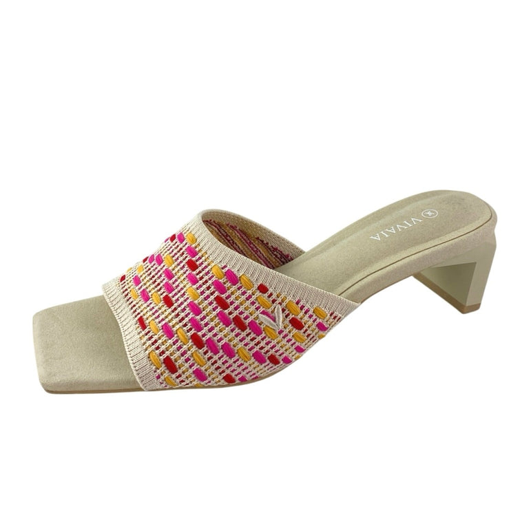 Vivaia Juliet Pink Crochet Knit Square Toe Block Heel Comfort Slides Sandals 8
