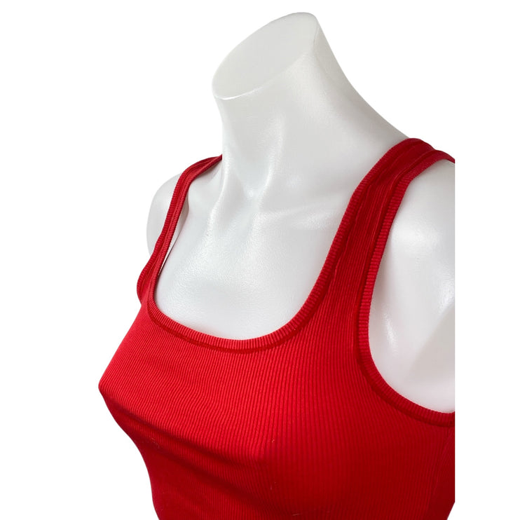 Skims Women's Red Ribbed Knit Sleeveless Cami Lounge Cropped Tank Top Size M