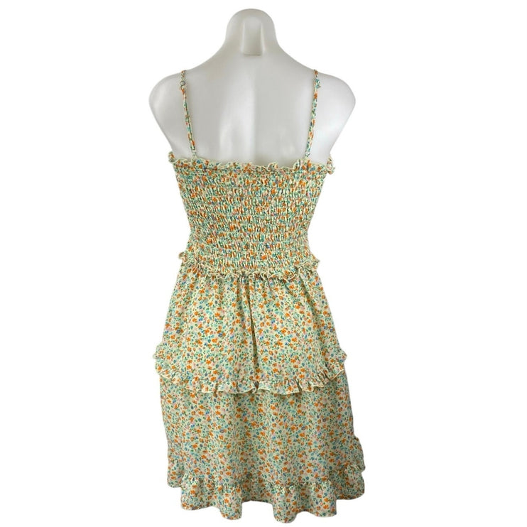 Jessica Simpson Green Smocked Sleeveless Ruffle Tiered Cami Mini Dress Size M