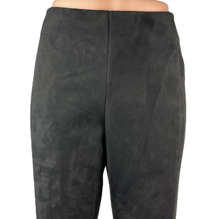 Tahari Women's Black Faux Suede Vegan High Waisted Straight Trouser Pants Size M
