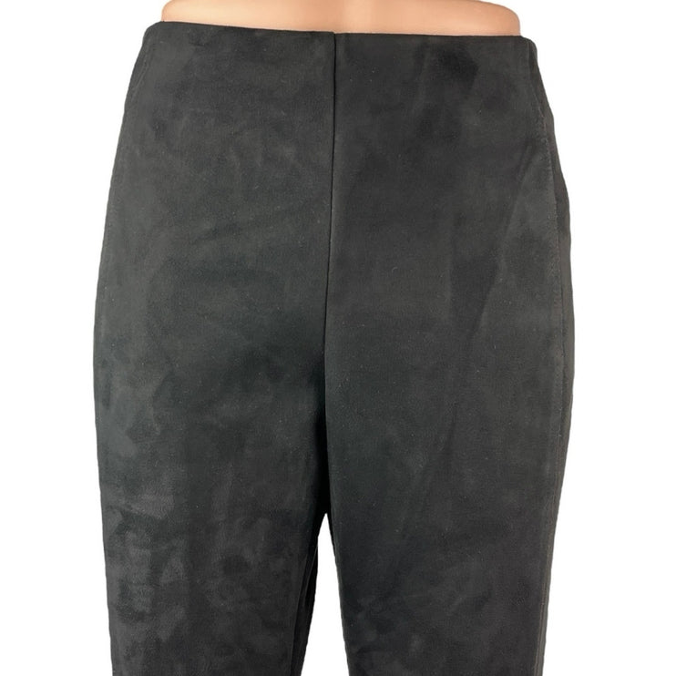 Tahari Women's Black Faux Suede Vegan High Waisted Straight Trouser Pants Size M