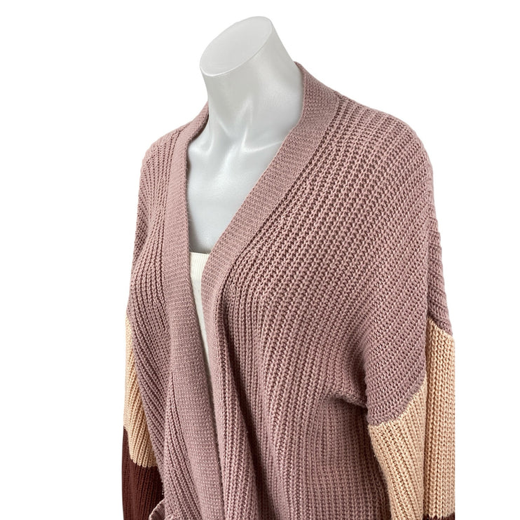 Sienna Sky Pink Ribbed Knit Colorblock Pocket Open Cardigan Sweater Top Size M