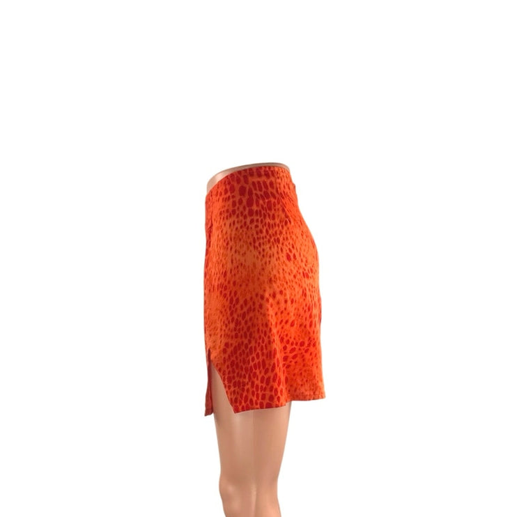 Motel Women's Coral Leopard Animal Print Slit High Waist Pencil Mini Skirt XS