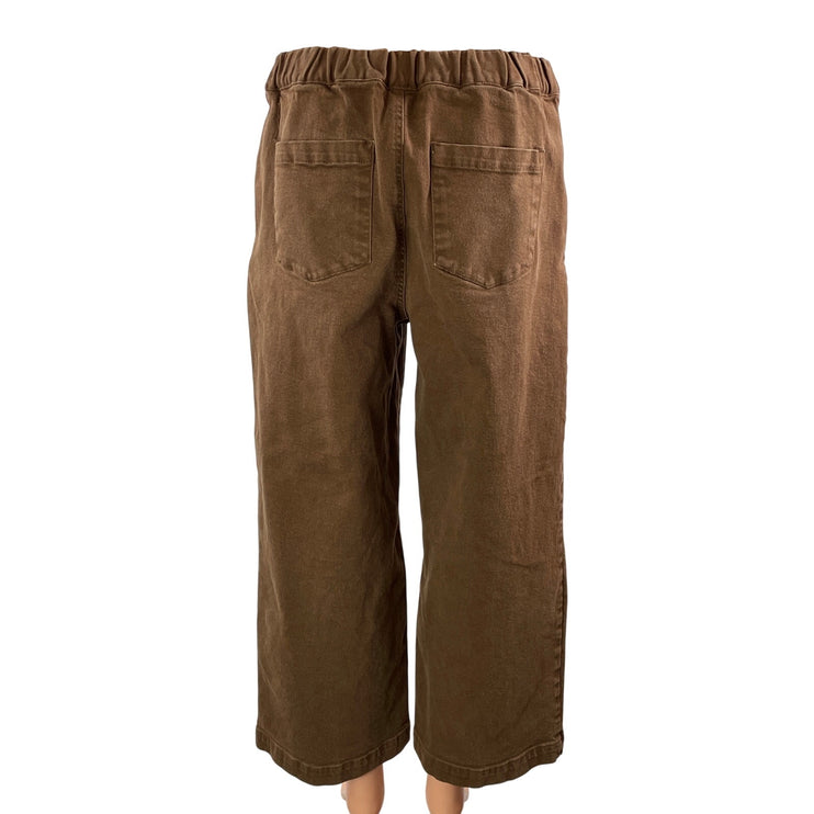Oak + Fort Women's Brown High Waisted Wide Leg Baggy Cropped Denim Jeans Size L