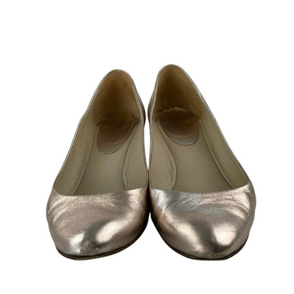 Sant M Brera Metallic Silver Slip On Round Toe Low Block Heels Pumps Shoes 36.5