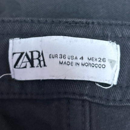 Zara Black Straight Wide Leg High Rise Cargo Trousers Denim Jeans Pants Size