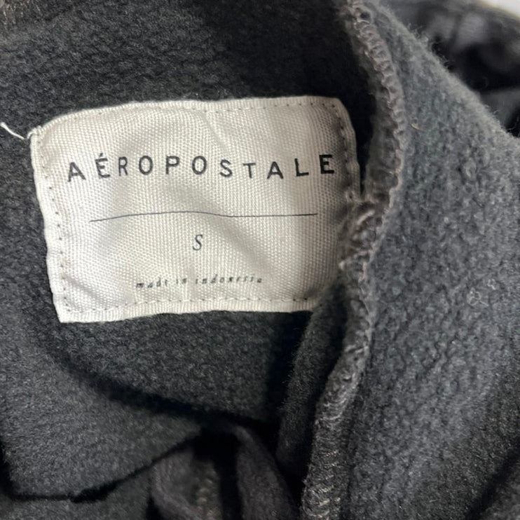 Aeropostale Women's Gray Drawstring Pullover Hooded Hoodie Crop Sweatshirt Top S